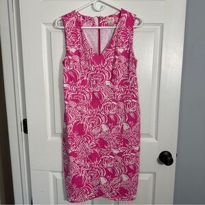Persifor sz M pink/white tropical faux wrap dress, sleeveless, stretch, travel
